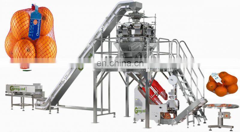 Automatic orange citrus potato garlic chill onion weighting counting Nylon Mesh Net Bag clipping packing Packaging Machine