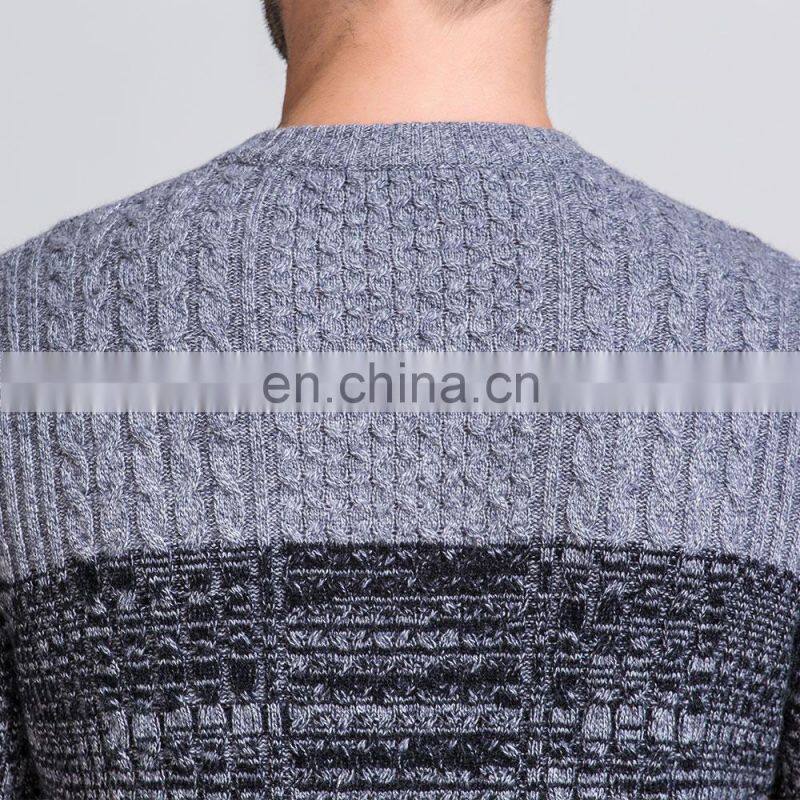 Custom Jacquard Knit Men's Winter Crew Neck Merino Wool Pullover Sweater