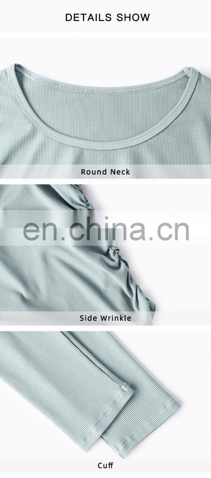Ribbed Side Folding Yoga Tight Tshirts Factory Sale Women Long Sleeve Outdoor Sports Tops