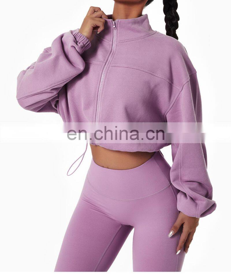 Full Zipper Women Custom Lightweight Slim Fit Yoga Jackets Long Sleeve Yoga Crop Tops