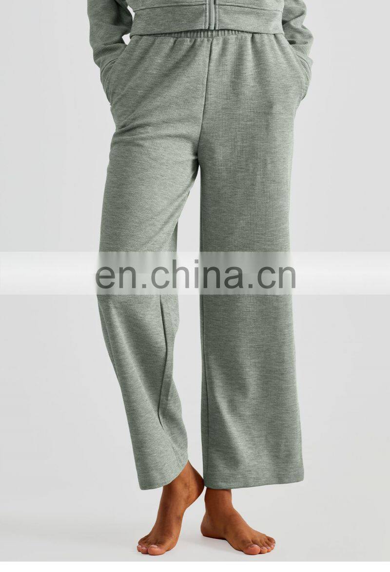 Newly Fall Waffle Adjustable Drawstring Joggers Pants High Waist Yoga Pants With Pockets