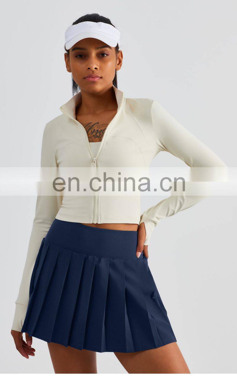 Full Zipper Women Yoga Jackets With Thumb Hole Custom Long Sleeve Sports Quick Dry Tops