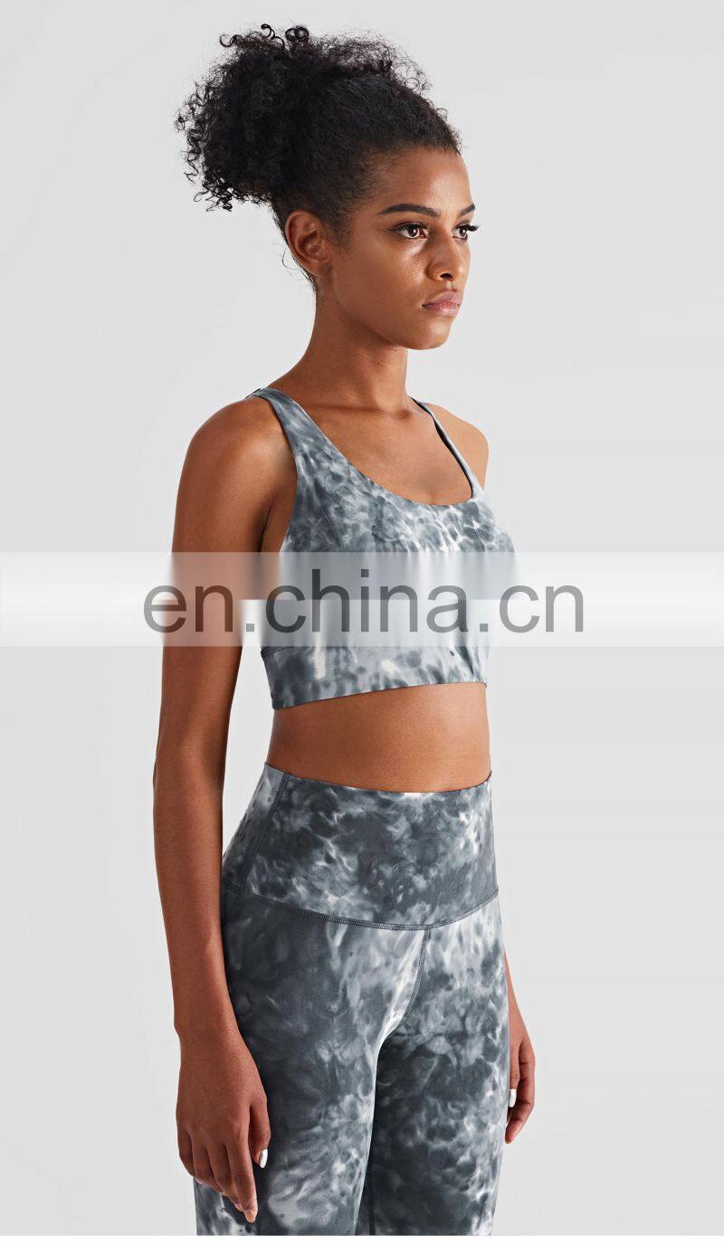 2022 Tie Dye Custom Women Nude Yoga Bra For Running Athletic Shockproof Padded Sports Bra