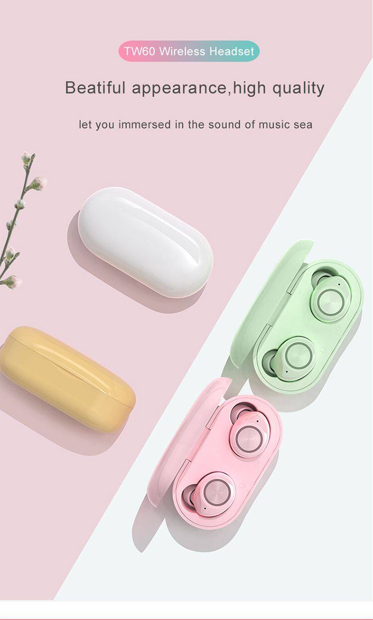 Free shipping hot products 2021 TW60 earphones bluetoot wireless 5.0 stereo sports TWS waterproof bluetoot headphone