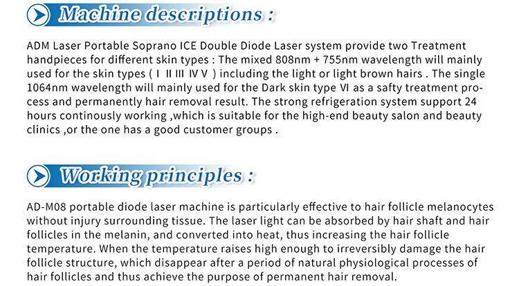 2024 ADM High Power Painless Portable 808 Diode Laser Hair Removal 755nm 1064nm 808nm Diode Laser Beauty Machine