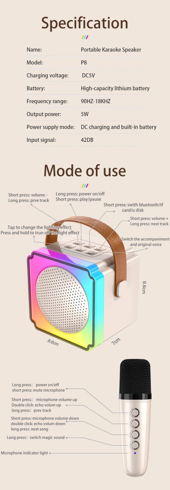 High Quality Mini Microphone Portable Outdoor Speaker With Wireless Mic for Home Ktv Party Karaoke System