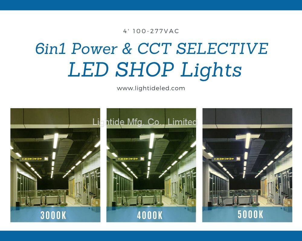Lightde 6IN1 power & CCT selectable VAPOR-TIGHT led garage canopy lights