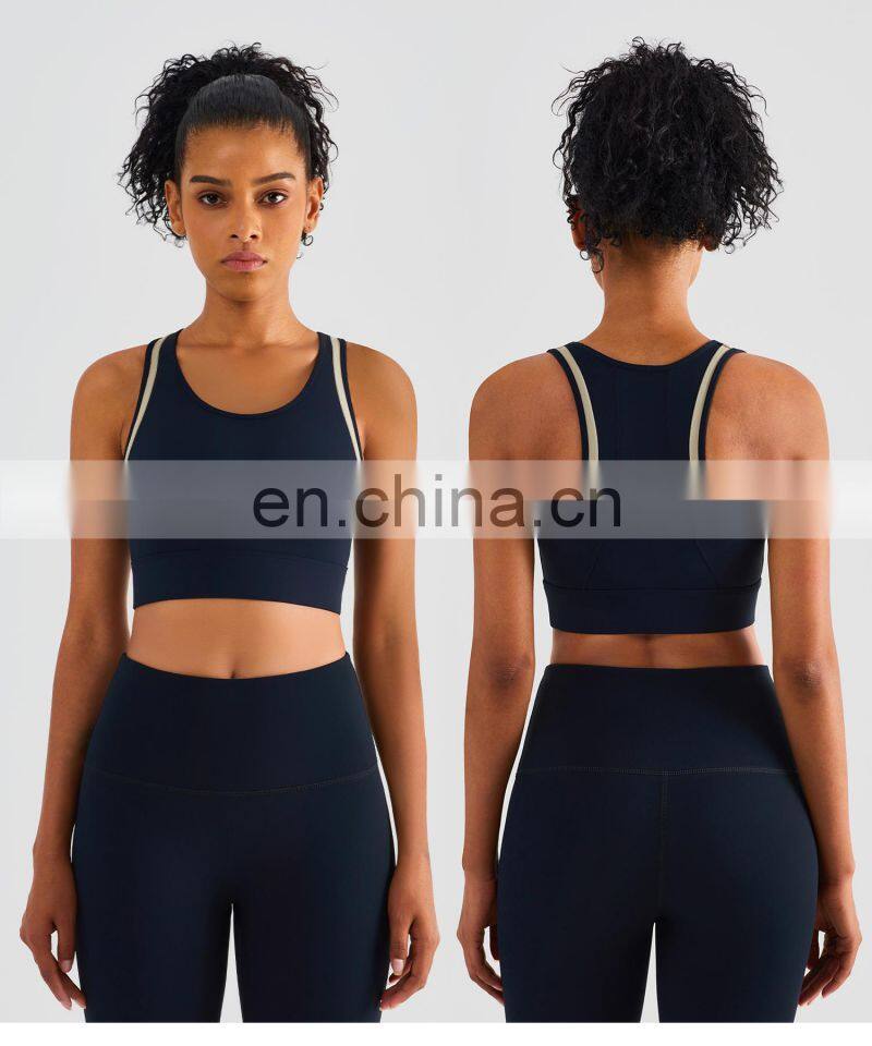 Fixed Pads Contrasting Colors Custom Sports Bras Racer Back High Impact Gym Tops