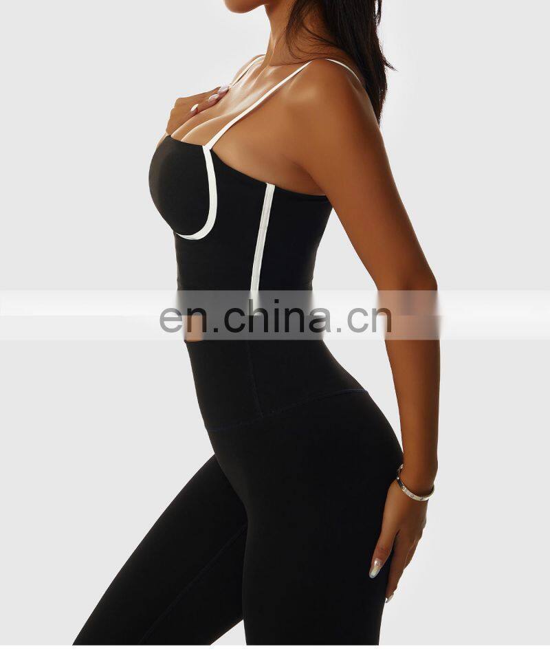 Factory Sale Contrasting Colors Backless Sports Bras Sling Straps Yoga Fitness Tops