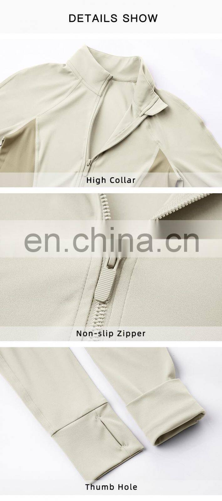 Contrasting Colors Silm Women Yoga Outdoor Jackets Custom Zipper Long Sleeves Sports Wear