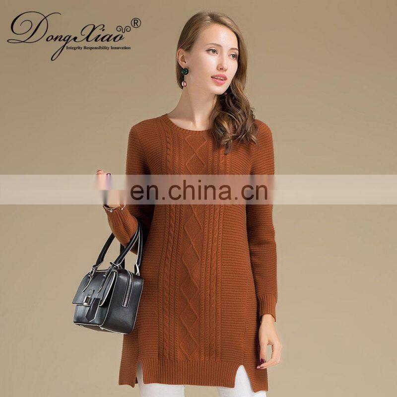 100% Knitted Cashmere Sweater Women Long Thick Crew Neck Casual Style Winter Anti-Wrinkle Anti-Shrink OEM Service Available