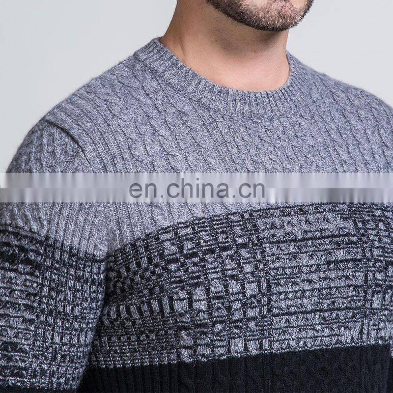 Custom Jacquard Knit Men's Winter Crew Neck Merino Wool Pullover Sweater