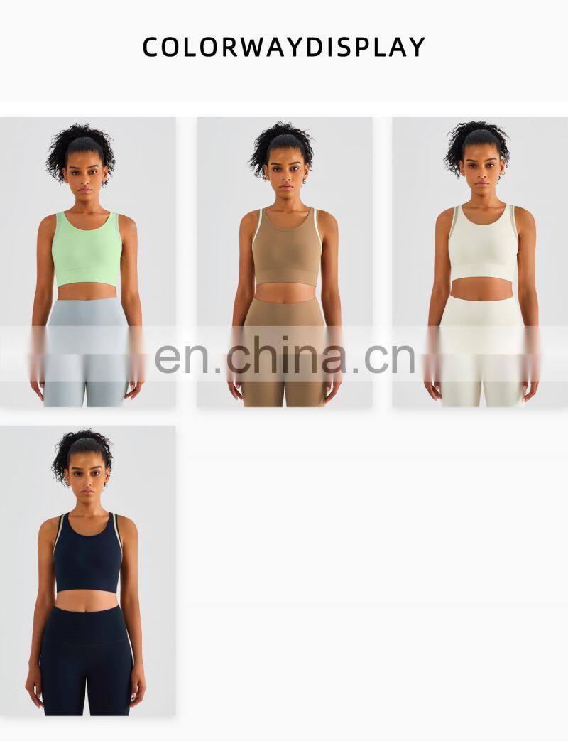 Fixed Pads Contrasting Colors Custom Sports Bras Racer Back High Impact Gym Tops