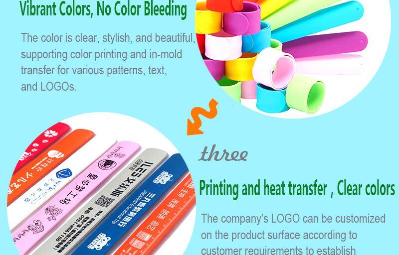 Custom Safety Silicone Eco-friendly   Logo Printed  Kids  Slap  Band for  Advertising  Promotional