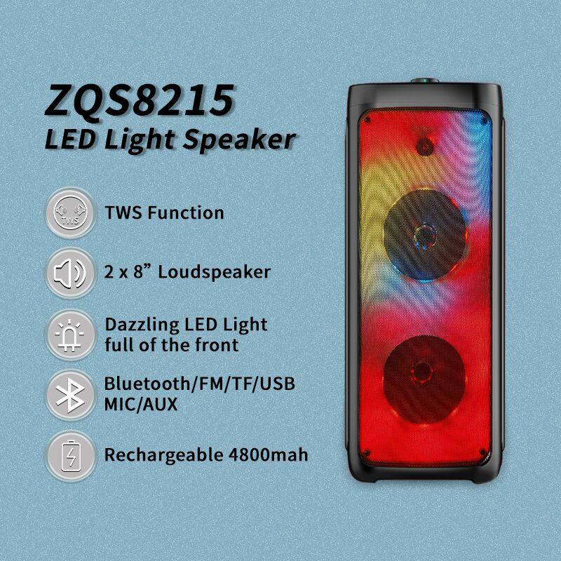 ZQS8215 Karaoke deep bass 40W power dual 8 inch speaker wireless party speaker for outdoor