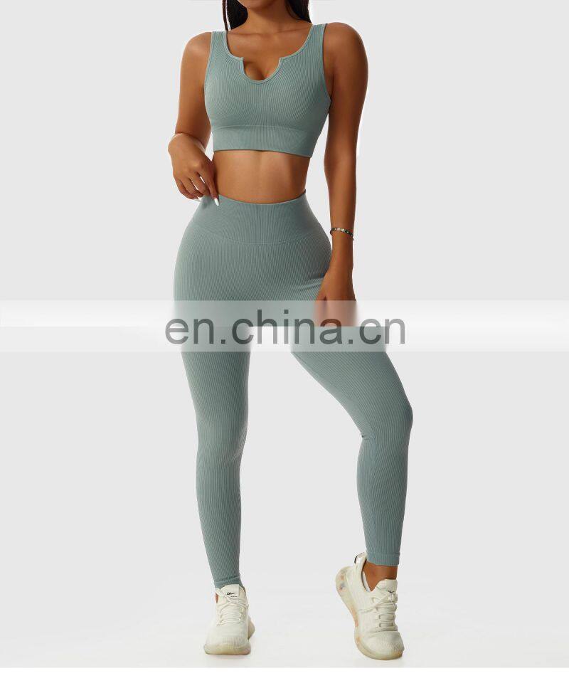 Factory Sale 4 Pcs Push Up Leggings Breathable Gym Fitness Sets Womens Sports Bras