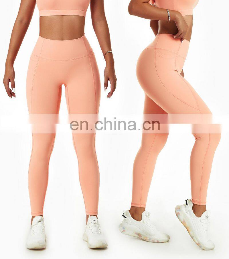 High Waist Yoga Fitness Leggings Tik Tok Butt Lifting Sports Pants With Side Pockets