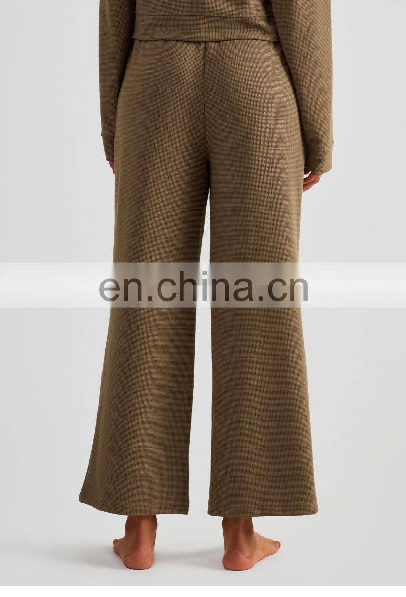 Newly Fall Waffle Adjustable Drawstring Joggers Pants High Waist Yoga Pants With Pockets