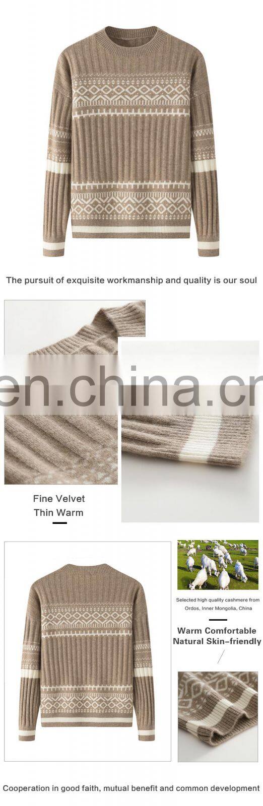 2024 New High Quality 100% Pure Cashmere Jacquard Pattern Crew Neck Ladies' Winter Casual Sweater Front Logo Knitted Weaving