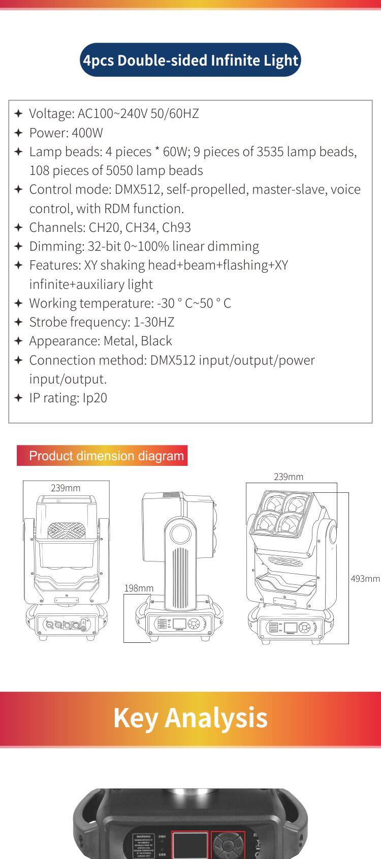 WJ460 Professional Lighting Factory Wholesale 4x60W Double-sided Electrodeless Beam Lighting Double Moving Head Light