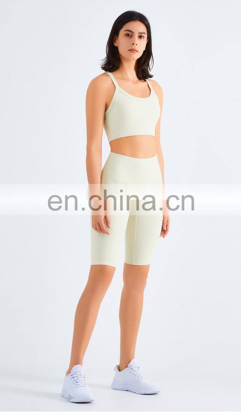 Tik Tok Ribbed Cross Back Sports Bra Workout Breathable Gym High Impact Yoga Top