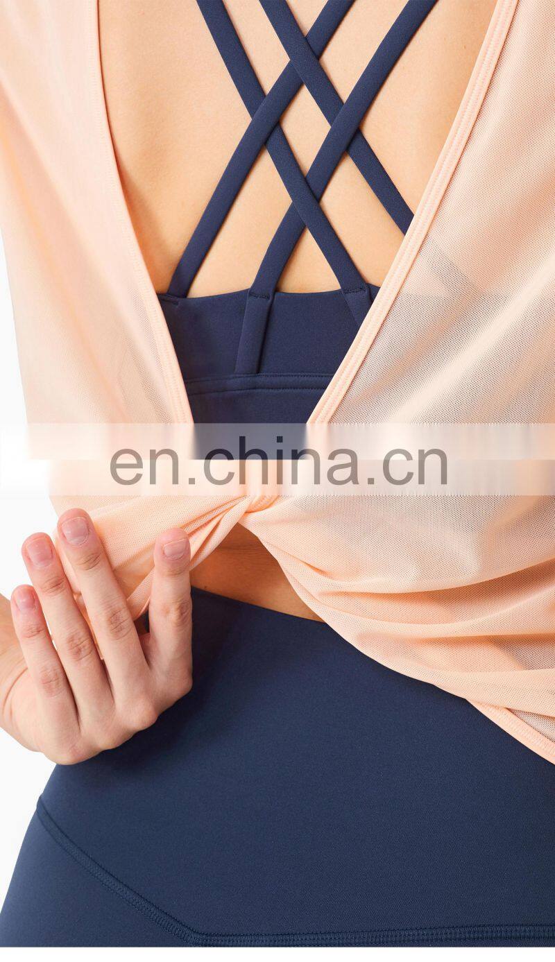 Spring Mesh Blouse Sports T Shirt Women Workout Crop Yoga Top With Reversible