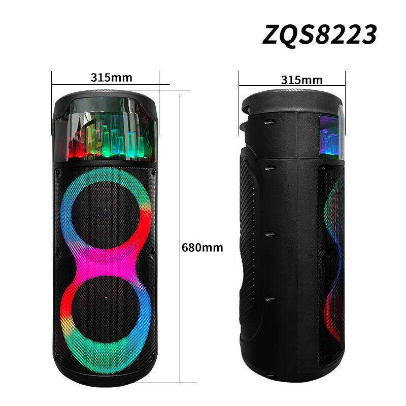 ZQS8223 wholesale 40W power dual 8 inch speaker with mic active party speaker with colorful lights