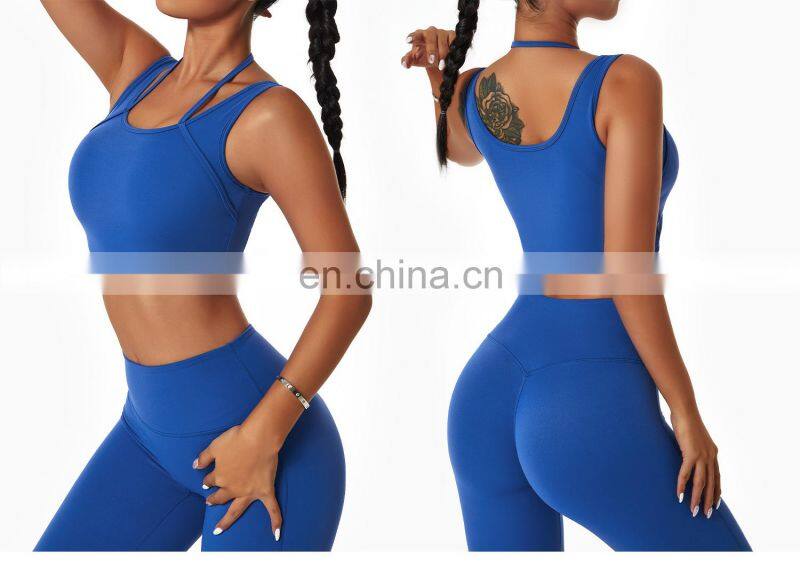 Halter Neck Fitness Women Sports Bras Factory Sales Sexy Wide Straps Yoga Tank Tops