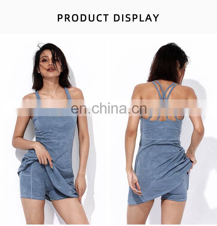 OEM Custom Breathable Elastic Solid 2021 Tennis Dress With Shorts Sexy Tennis Skirt Two Piece For Women