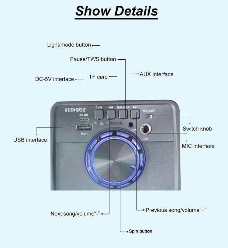 zqs4235 OEM portable 4-inch*2 speaker 16W power wireless bluetooth speaker with colorful lights