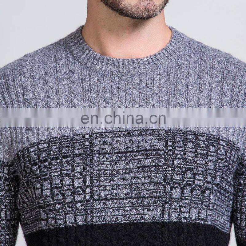 Custom Jacquard Knit Men's Winter Crew Neck Merino Wool Pullover Sweater