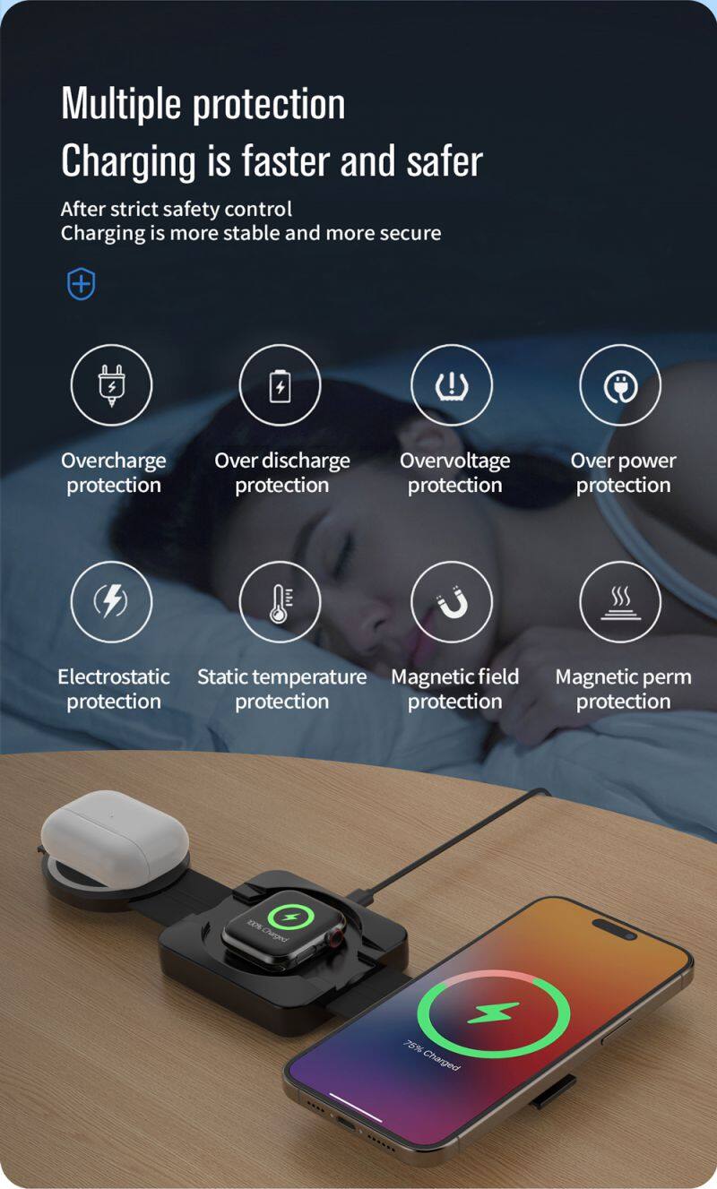 upgrade three in one magnetic folding 15w wireless charger