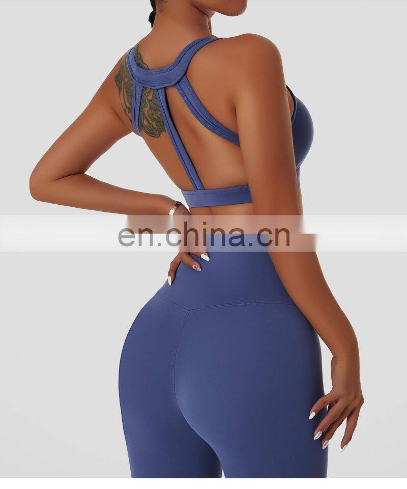 Wide Shoulder Straps Sexy Sports Bras Wholesale Backless Four Way Stretch Yoga Tops
