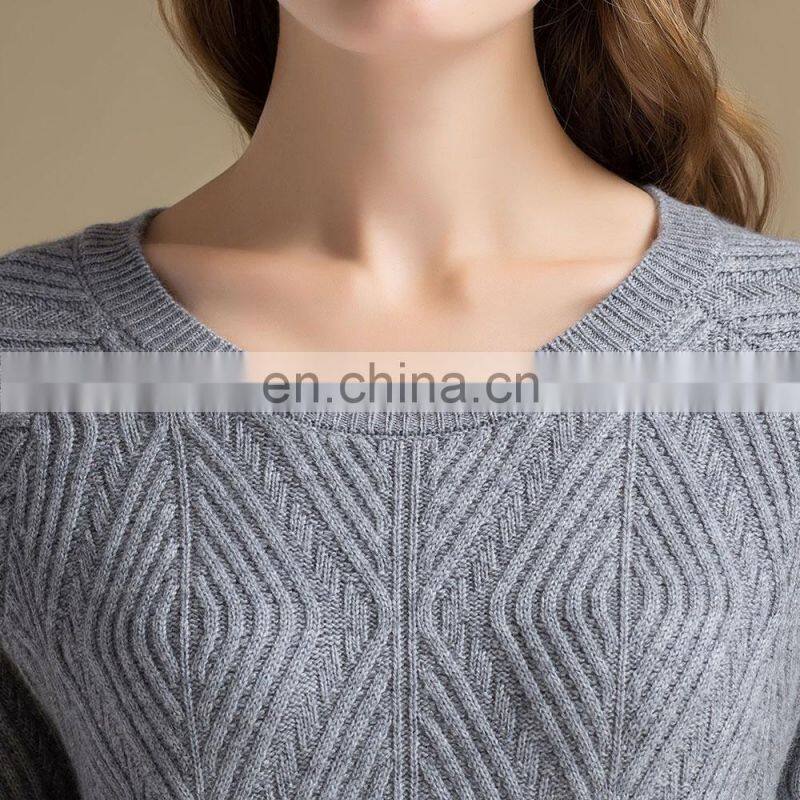 Pure Cashmere Women's round Neck Sweater with Thick Diamond Pattern Women's Clothing