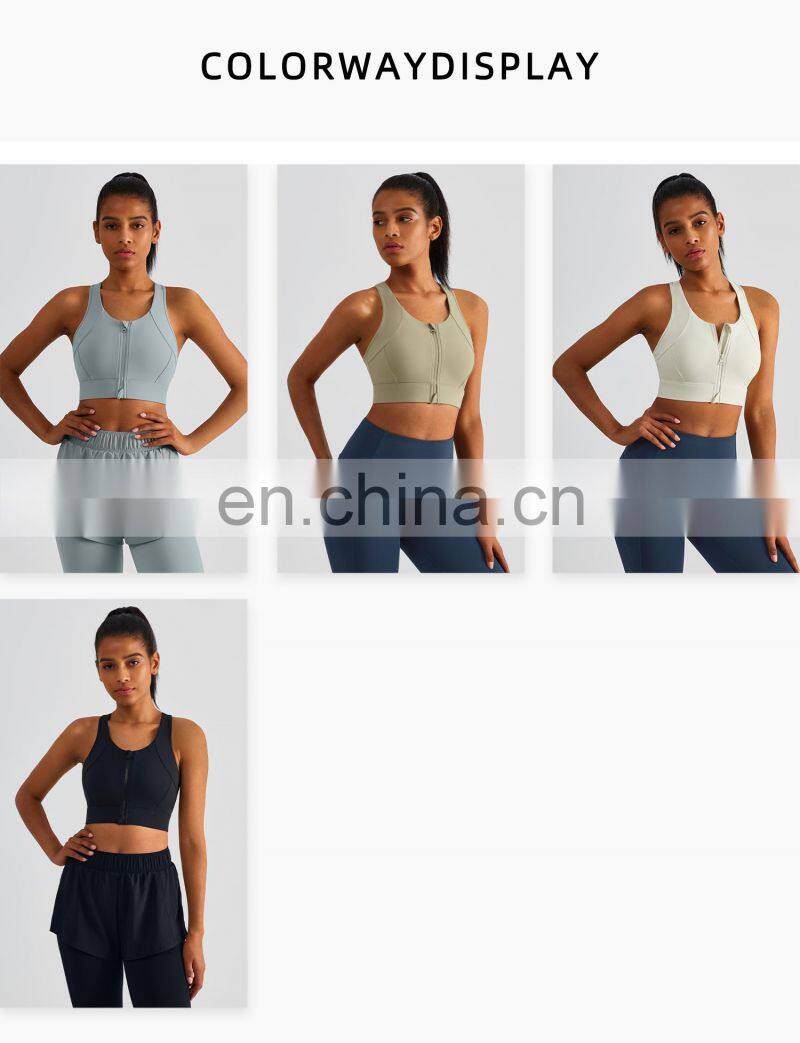 New Arrival Front Zip Sports Quick Dry Gym Bras Women Racer Back High Impact Yog Tops