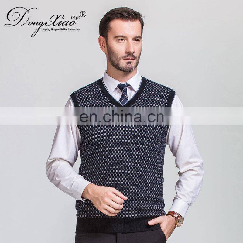 Jacquard Knitting Men's Cashmere Pullover Vest Waistcoat Comfortable V-Neck Style for Spring Season