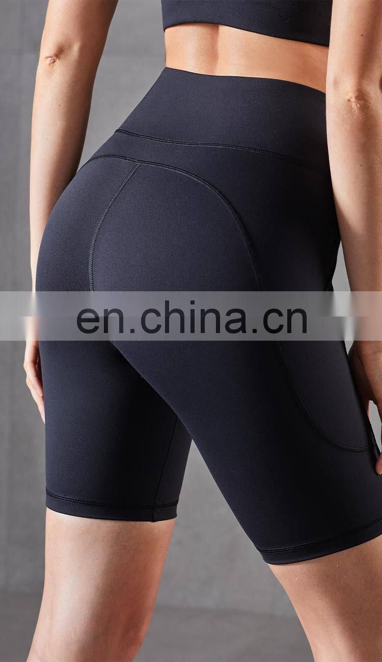 2021 New Arrival Women Biker Shorts With Pocket High Waist Elastic Skinny Short