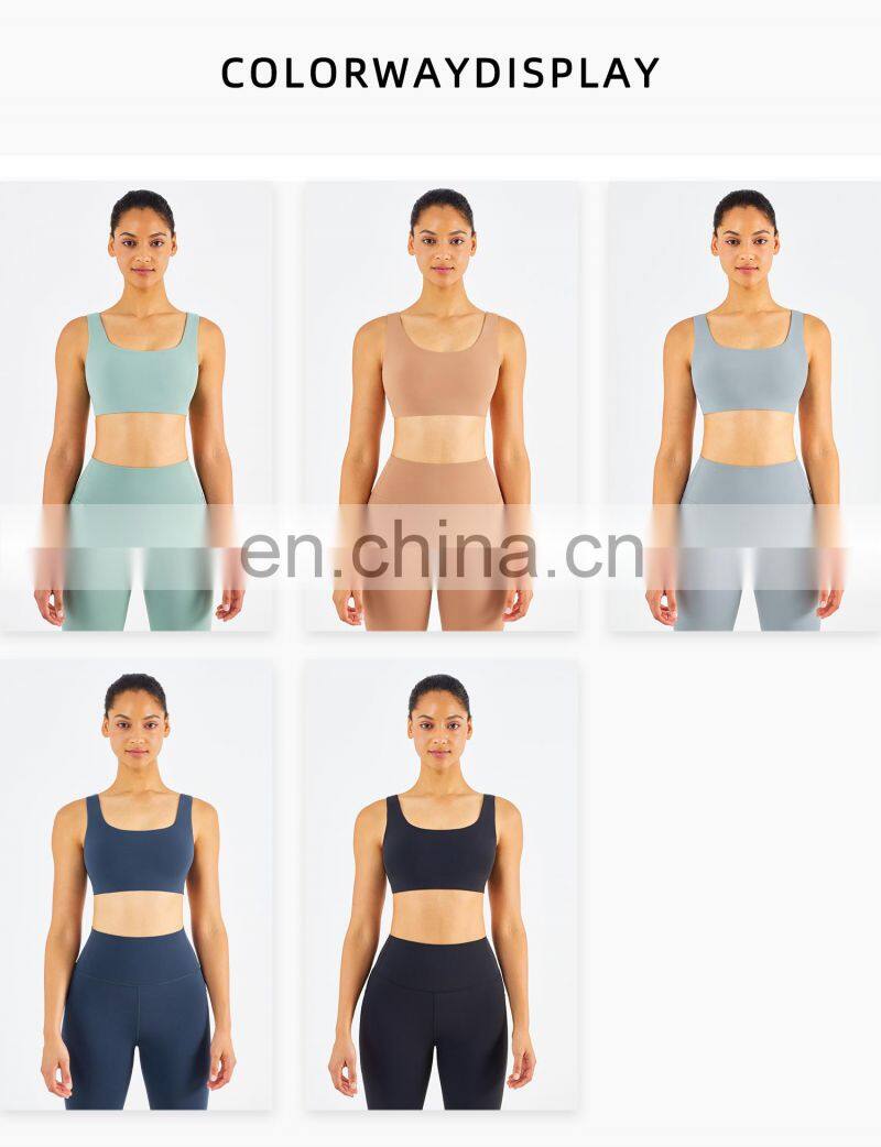 US Size High Stretch Yoga Bra Full Cover Fitness Sexy Woman Sports Bra Top Fitness Square Neck