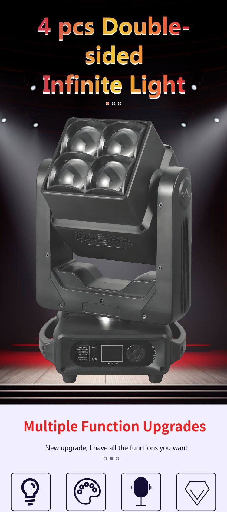 WJ460 Professional Lighting Factory Wholesale 4x60W Double-sided Electrodeless Beam Lighting Double Moving Head Light