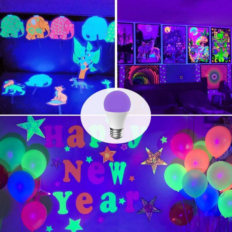 UV LED Bulb 7W A19 Bulb Light With UVA Level 395nm Glow in The Dark for Blacklight Party, Body Paint Fluorescent