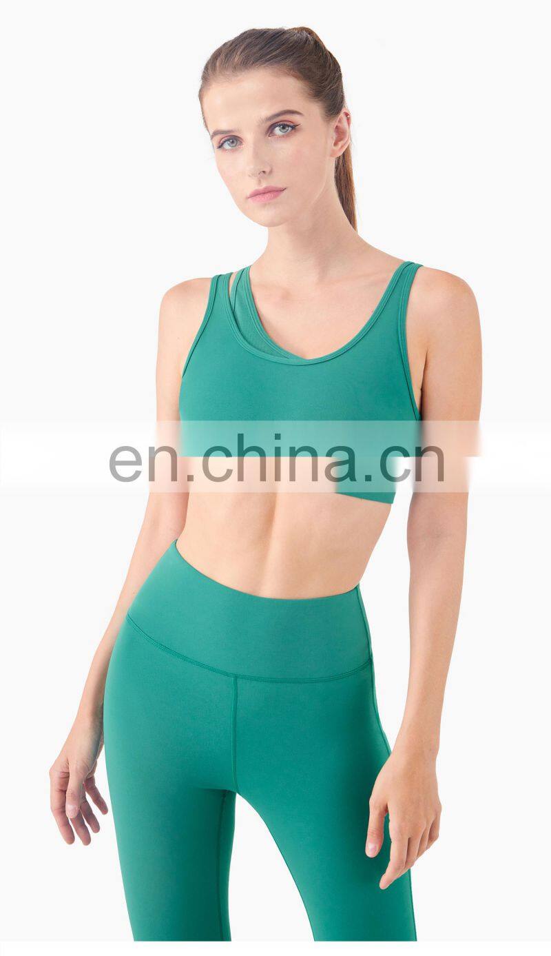 New Mesh Double Strap Women Sports Bra Recycle Fabric One Shoulder Sports Bra Support OEM
