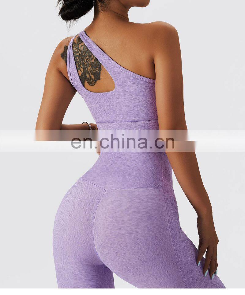 Sexy Hollow One Shoulder Printed Yoga Bras Women Custom Logo Backless Sports Tube Tops