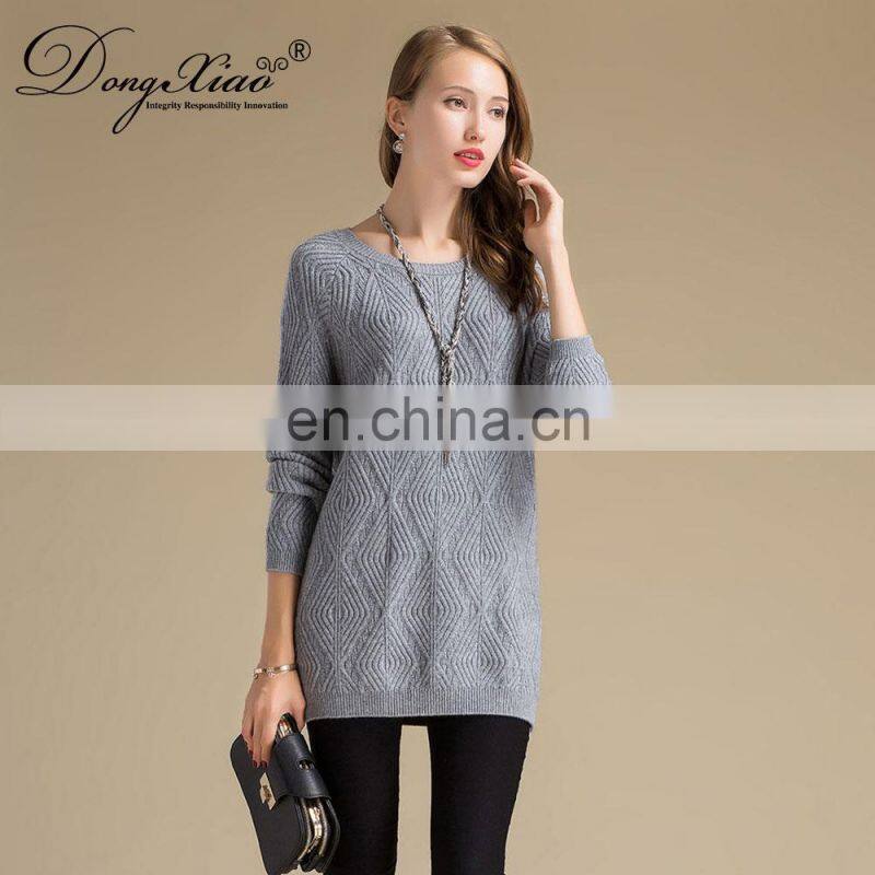 Pure Cashmere Women's round Neck Sweater with Thick Diamond Pattern Women's Clothing