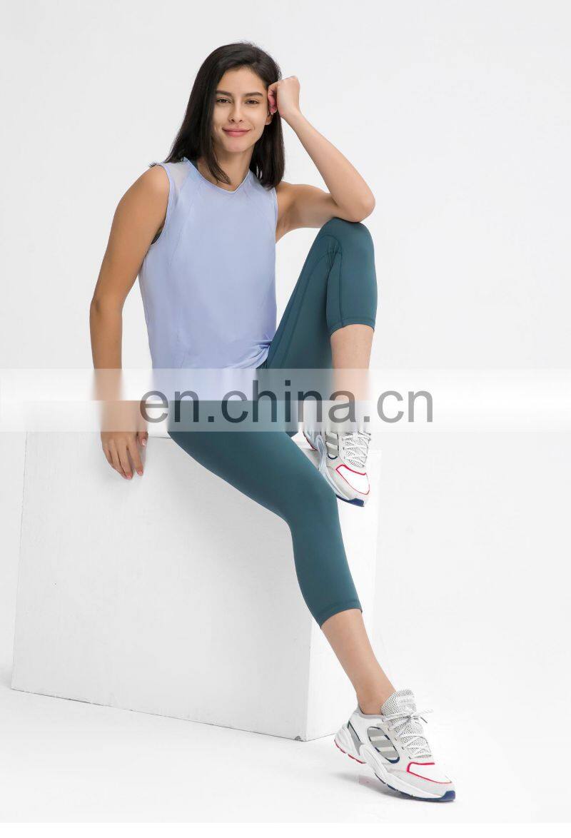 Oem Womens Yoga Tank Tops Plus Size Hollow Out Back Sports T Shirts With Mesh