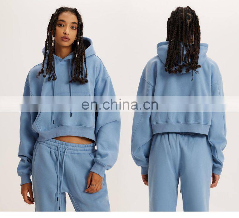 Fall Tiktok Women Drawstring Cropped Hoodies Pockets Plain Long Sleeve Pullovers