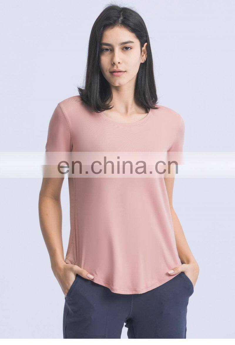 Wholesale Women Breathable Gym Oversized Yoga Tops U Hem Fitness Sports T-Shirts