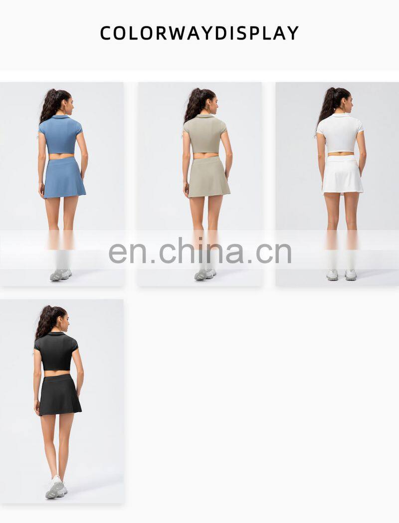 Customized Fashion Sports Suit Sports T Shirt Women 2 Piece Outfits Girl's Tennis Skirt