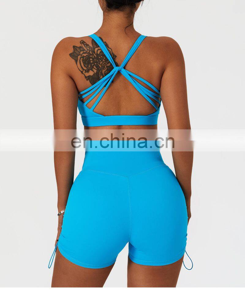 Womens Front Fold Sports Workout Bras Wholesale Gym High Impact Yoga Cross Back Crop Tops