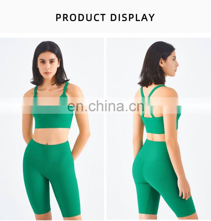 Wholesale Women Ribbed Wide Strap Sports Top Sustainable Cross Back Yoga Bra