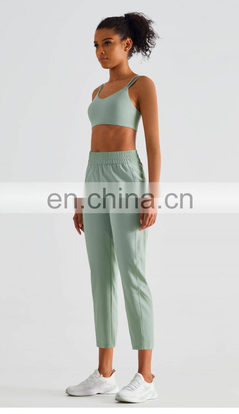 Elastic High Waist Peach Hip Lift Fitness Sweatpants Women Jogging Trouser With Side Pocket